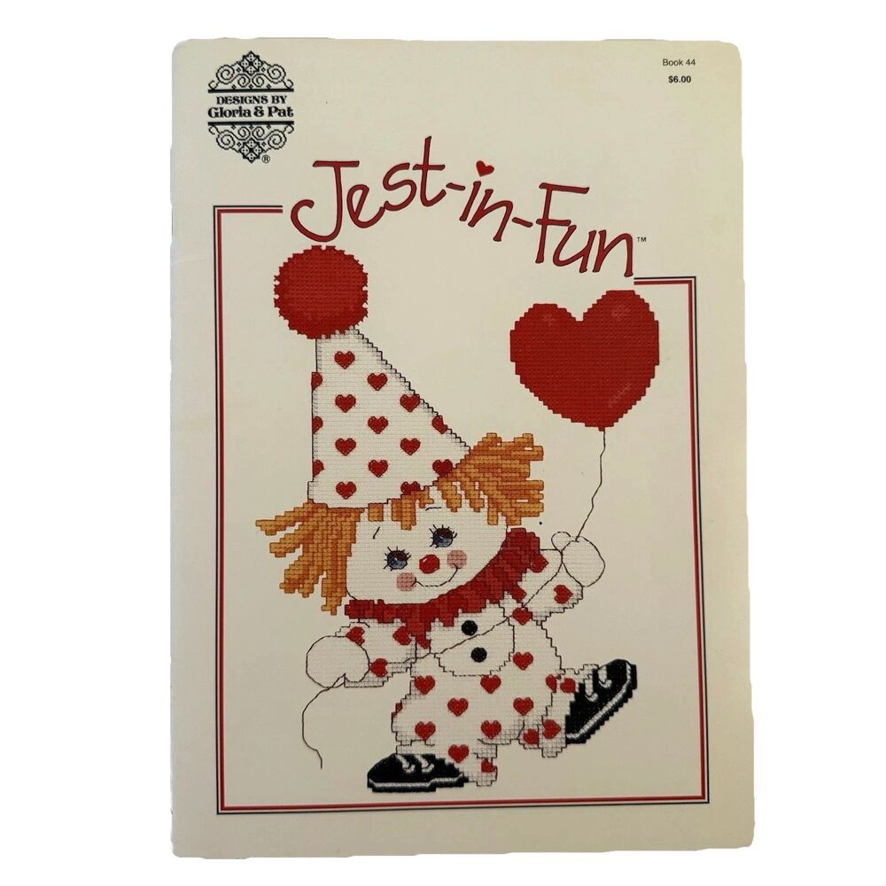 Vtg 80s JEST-IN-FUN Cross Stitch Booklet Clowns Designs by GLORIA & PAT Book 44
